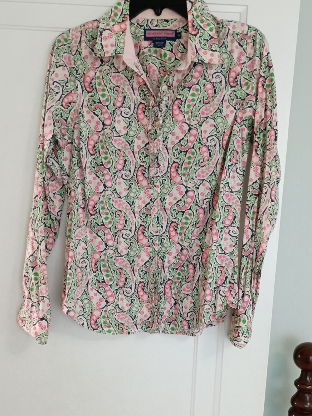 Vineyard Vines Pink and Green Paisley Button-Up Shirt